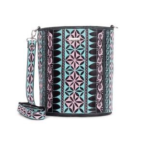 Stylish Geometric Crossbody Bag in Black, Pink, and Blue